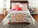 Teen Girls Pink Coral Damask 9 Piece Comforter Set, FULL Size Bed in A Bag with Sleep Mask