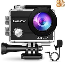 Crosstour 4K 16MP Cámara Deportiva Acuatica WiFi Videocámara de Acción con Control Remoto 2 Baterías 1050mAh Gran Ángulo 170° 2 Pulgada LCD Pantalla y Accesorios Multifuncionales