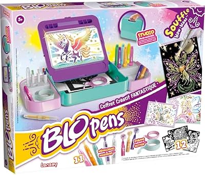 | BLOPENS COFRE CREATIVO FANTÁSTICO | Set de dibujo infantil con rotuladores sopladores, plantillas, efecto aerógrafo y purpurina | Actividad creativa 5 + años | Accesorios incluidos