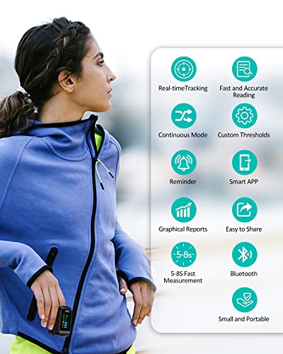 Fingertip Pulse Oximeter Bluetooth Blood Oxygen Saturation Monitor and Pulse Rate Monitor for Apple and Android, with OLED Screen 2 X AAA Batteries and Lanyard