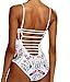 EVALESS Womens Sexy Halter Printed Strappy Cutout One Piece Swimsuit White Medium