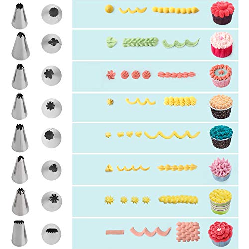 36 Pieces Cake Piping Set with 24 Pastry Tips Piping Nozzles, 6 Standard Couplers, 6 Reusable