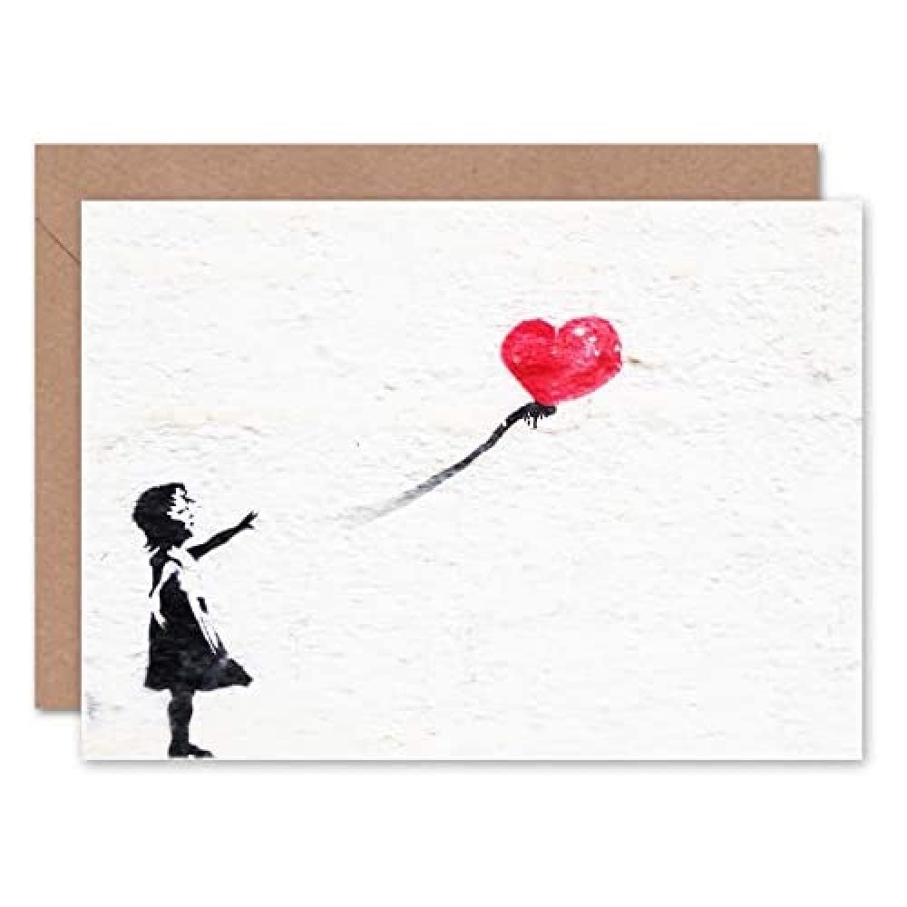 Fine Art Prints Banksy Balloon Girl Graffiti Greeting Card With Envelope Inside Premium Quality, yellow|red|white|black,12.50 x 17.50 cms