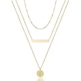 Turandoss Dainty Layered Choker Necklace, Handmade Y Pendant Necklace Multilayer Bar Disc Necklace Adjustable Layering Choker Necklaces for Women