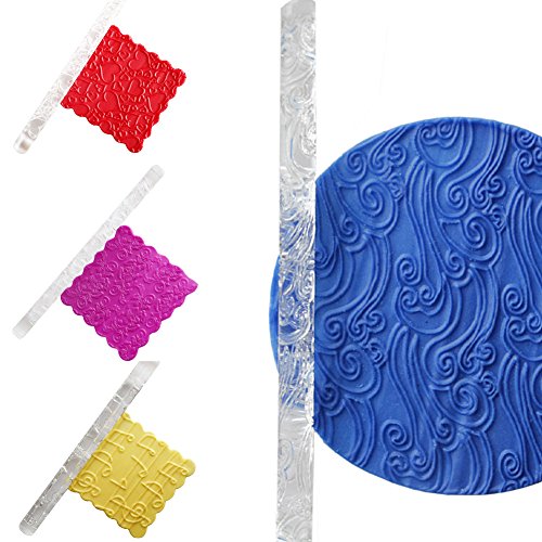 Textured Rolling Pin, Acrylic Rolling Pins Non-Stick Sugar-craft Cake Decoration Colorful Fondant Pasta Roller Embossed Patterned Mold DIY Lightweight Rolling Pin Kitchen Accessories(Style 1,style A) - Thumbnail 5
