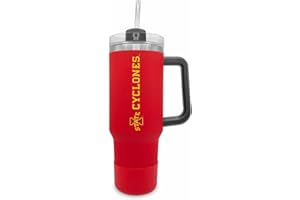 Campus Colors College & University 40 oz Travel Tumbler With Handle - Dual Option Lid With Straw - Vacuum Insulated Stainless Steel (Iowa State Cyclones - Cardinal)