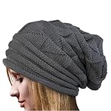 Nation Women Winter Crochet Hat Wool Knit Beanie Warm Caps (Gray)