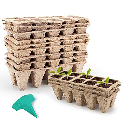 GROWNEER 12 Packs Peat Pots Seed Starter Trays, 120 Cells Biodegradable
