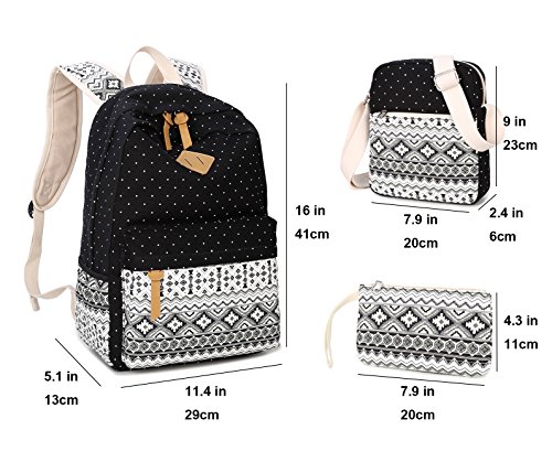 Goldwheat Fashion Dot Set Canvas School Backpack Lightweight Casual Laptop Bag Teen Girls Boys School Shoulder Bag Daypack Handbag(Purple)