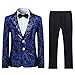 Boyland Boys Jacquard Suit Slim Fit Tuxedo Suits Jacquard Notch Lapel Tux Jacket Pants Party Formal Wear Blue