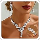 Xeyau Silver Prom Jewelry Set Wedding Brides Necklace Earring Bracelet Bridesmaid Dainty Rhinestone Jewelry Party Shine Brightly Prom Accessorie Costume