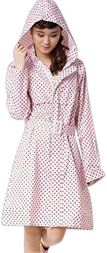Women's Fashion Waterproof Dots Raincoat with Belt Rain Jacket Rainwear