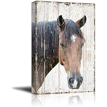wall26 - Canvas Print Wall Art - Head of a Horse on Rustic Style Wood Background - Gallery Wrap Modern Home Decor | Ready to Hang - 16x24 inches