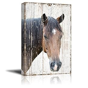 Print Head of a Horse on Rustic Style Wood Background