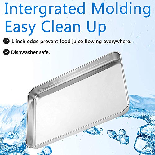 Bastwe Baking Sheet Set of 5, Stainless Steel 5-Piece Cookie Sheet, Toaster Oven Baking Pan Set, Rectangle Size 16 x 12 x 1 inch, Healthy & Non Toxic, Mirror Finish & Rust Free, Dishwasher Safe