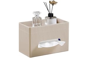Rectangular PU Leather Tissue Box Cover with Top Storage Tray, Facial Paper Organizer for Desk Office Bathroom Countertop CLA