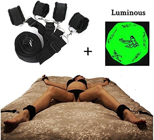 First@select Under Bed Restraint System with Soft Furry Wrist and Ankle Cuffs Costume&amp; 12-Sided Sexy Luminous Dice (black)