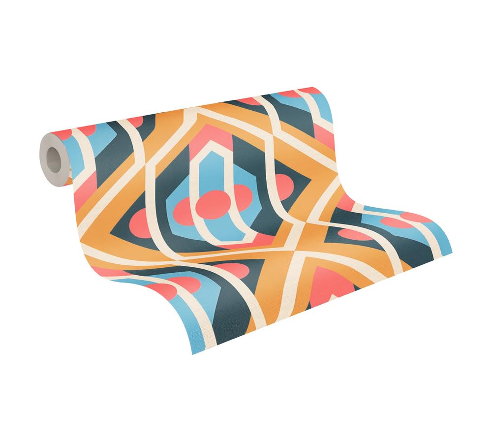 A.S. Création Retro 70's Large Diamond Wallpaper Blue/Yellow/Red/Cream Retro Chic 395314 8.50m x 0.53m Paste The Wall