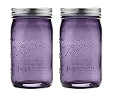 Ball Jar with Lid and Band - Pick Your Size and Color (Purple, Regular Mouth Pint - 16 oz.) (Pack Of 2)