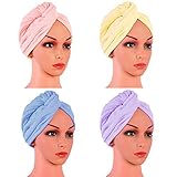 Hicarer 4 Pieces Microfiber Dry Hair Towel Fast Drying Hair Cap Absorbent Twist Turban, 4 Colors