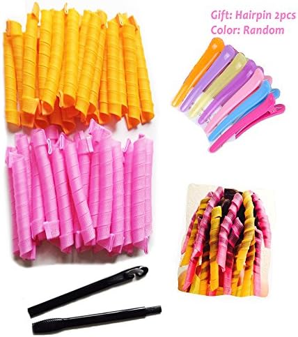 GGK No Heat Instant Hair Curler Rollers Set DIY Extra Long Magic Spiral Ringlets Curls Styler Tool 50cm 25mm Pack of 40pcs Orange Pink