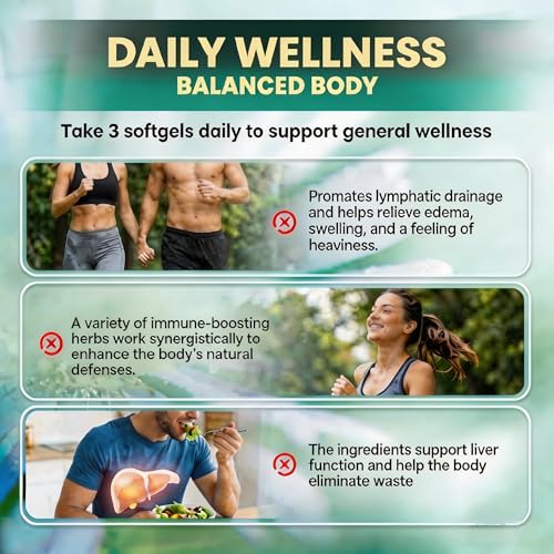 Lymphatic Drainage Capsules 240 Capsules – 4275mg 21-in-1 with Echinacea, Dandelion, Burdock, Bromelain & Turmeric – Lymphatic Drainage & Supports Cellulite Reduction