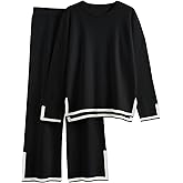 LILLUSORY Women Fall 2 Piece Lounge Set Outfits Sweatsuits Long Sleeve Sweater Tops Wide Leg Pants