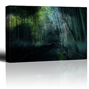 Blue and Green Watercolors Over a Bamboo Forest - Canvas Art Home Art - 12x18 inches