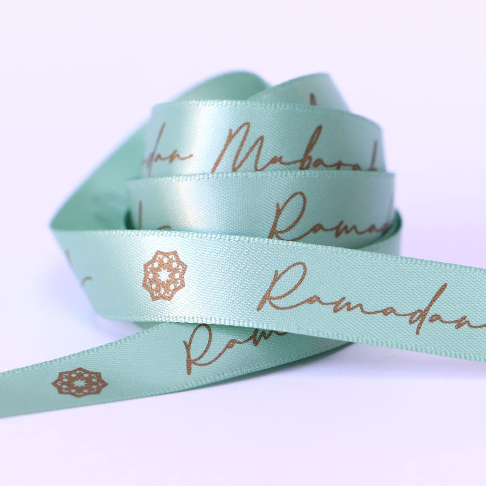 Ramadan Mubarak Ribbon, Satin Eid Mubarak Ribbon, Happy Eid Gift Wrapping Ribbon, Muslim Party Supplies, DIY Candy Bags Gift Packing Bouquet Wrapping Ribbon, 5 Colours (Sage Green, 5m Reel)