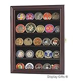 LOCKABLE 30 Military Challenge Coin, Sport Competition Coin, Poker Chip Display Case Wall Mounted Cabinet, with Lock, COIN30-MAH