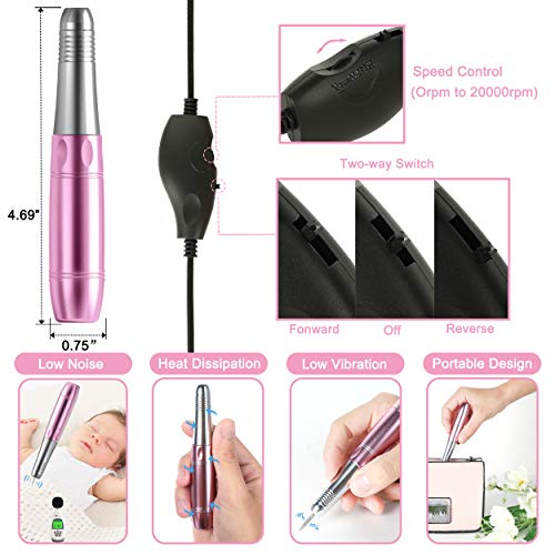 Electric Nail Drills for Acrylic Nails,Efile Nail Drill Kit,Portable Gel Nail File Machine,Professional Manicure Nail Drill Set 20000rpm Pedicure Polishing Shape Tools