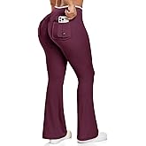 SEASUM V Wasist Flare Leggings with Pockets for Women White Trim Scrunch Workout Leggings Butt Lifting Gym Yoga Pants