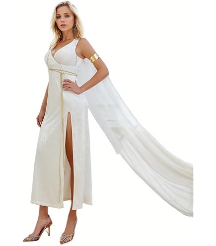 white and gold grecian dress Greek Goddess Gown