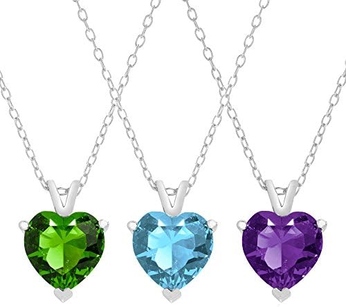 Queen Jewelers Sterling Silver Cubic Zirconia Solitaire Heart Necklace (Purple)