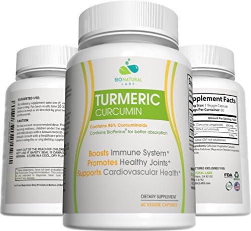 Turmeric Curcumin 95% Curcuminoids Capsules with BioPerine Black Pepper Extract, Supplement for Arthritis Pain, All Natural Joint Pain Relief (60 Capsules, 30 Day Supply)