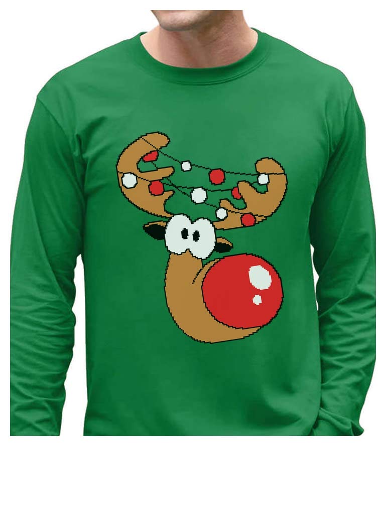 Tstars Reindeer Long Sleeve Shirt Men Xmas Holiday Ugly Christmas Sweater Style Shirt