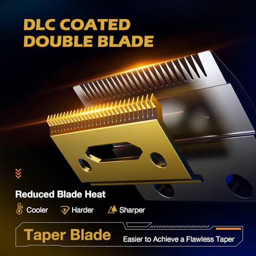 SUPRENT Men's Hair Clippers, Professional Cordless Hair Clippers with Adjustable Taper Lever and Ceramic Blade, Rechargeable, LED Display (Gold)