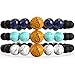 BE HERE NOW Set of 3 Boho Beaded Anxiety Bracelets for Women, Men, Kids | Braclets with Lapis Lazuli, Blue & White Howlites, Lavarock, Sandalwood. Gift Box. Gift Card + Extra Satin Bag