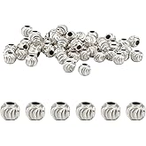 DELORIGIN 60Pcs 925 Sterling Silver Beads 3mm Sterling Silver Spacer Beads Round Silver Loose Corrugated Spacer Beads for Jewelry Making DIY Necklace Bracelet Ring Earring Crafts Accessories