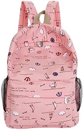 Women' Stylish Canvas Backpack Lovely Candy Color Cartoon Pattern School Sholuder Bag Casual Lightwight Bag