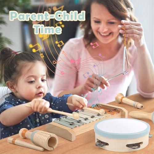 AM ANNA Toddler Musical Instruments, Montessori Toys for 1 year old, Musical toys for Toddlers 1-3 with Modern Boho Xylophone for Kids ,Natural Wooden Percussion Instruments Toy for Boys and Girls