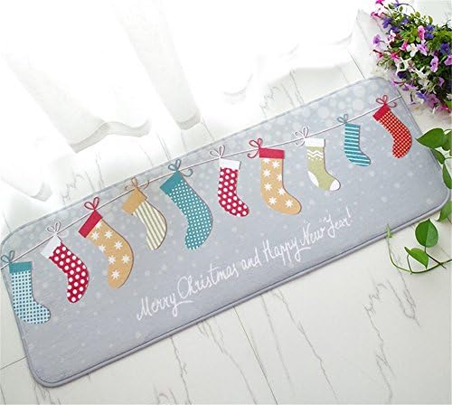Hollwald Non-slip Doormat Merry Christmas Coral Fleece Indoor Outdoor Kitchen Floor Rug Front Door Mat Entry Carpet Decor Front Entrance Funny Flannel Carpet Christmas Theme (L)