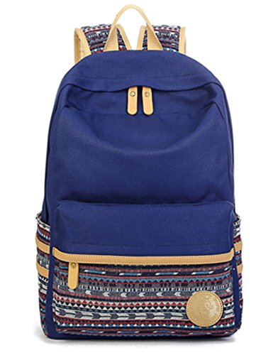 Leaper Casual Style Lightweight Canvas Laptop Bag Cute Backpack Shoulder Bag School Backpack Travel Bag (Navy Blue A3)