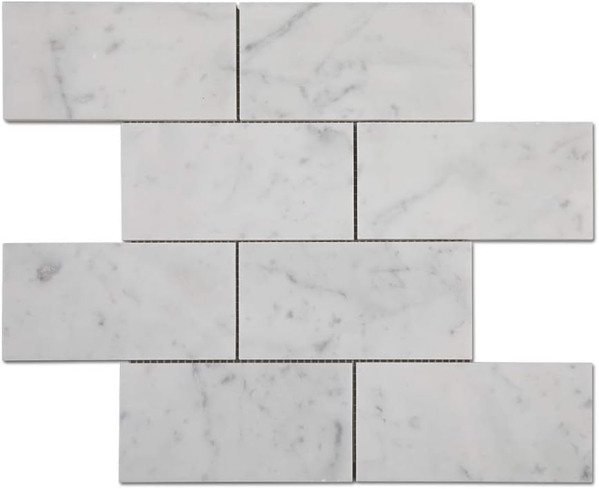 Diflart Carrara White Italian Bianco Carrera 3x6 Inch Subway Tile Polished Pack of 5 Sq.ft
