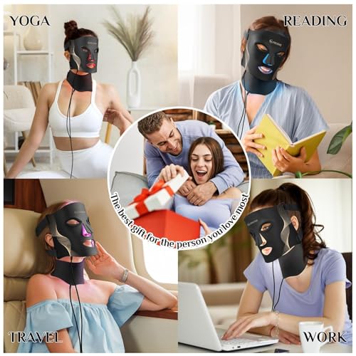 FOLOKE LED Light Therapy Mask Skin Care ， LEDs face mask & neck mask Red - Wavelength for Home Use, – Advanced Skincare Made Easy（Black）