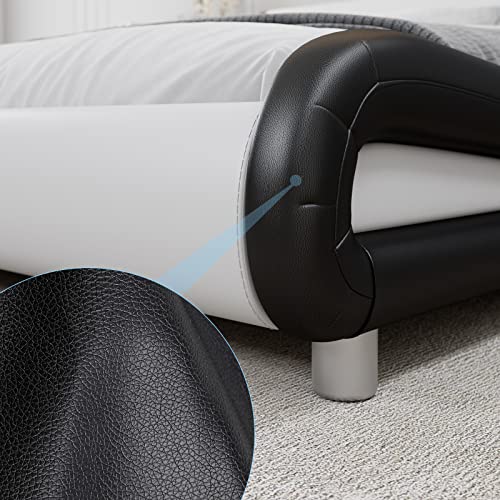 Deluxe Faux Leather Upholstered Platform Bed Frame with LED Headboard