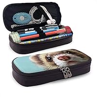 Pgonesex Alphabetical Ferret (2) Leather Cute Pencil Case - High Capacity Pencil Pouch Stationery Organizer Multifunction Cosmetic Makeup Bag, Perfect Holder for Pencils and Pens