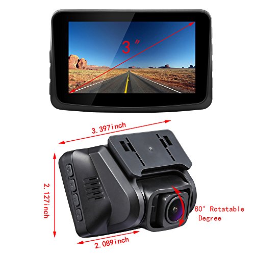 OnLyee Dash Cam, Driving Video Camera Recorder,Dashboard Vehicle Car DVR, Full HD 1080P with 3” LCD Display, 170° Wide Angle Lens, Auto ON/Off, External Memory, G-Sensor,Parking Mode, Loop Recording - Thumbnail 6