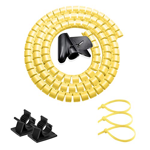 VIWIEU Yellow Cable Management Sleeve Dog and Cat Cord Protector, Electrical Cord Orgainzer Wire Covers for Pets, Wire Hider with Bonus Cable Clips and Zip Ties for TV PC Computer Home Entertainment - Thumbnail 7