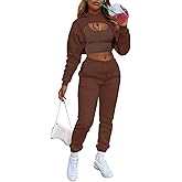 Adogirl Women 3 Piece Outfits Tracksuits Set Sexy Long Sleeve Pullover Hoodie Tank Crop Tops Jogger Sweatpants Sweatsuits